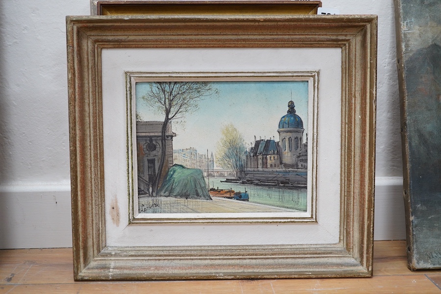 A. P. Lambert, oil on canvas, Seine Paris view, signed, 19 x 24cm. Condition - good